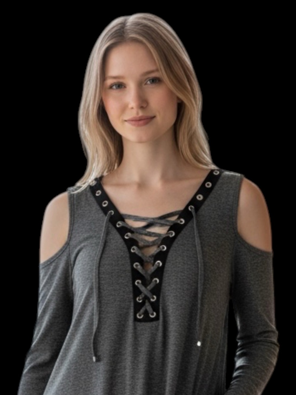 IZ Byer cold shoulder top. Gray and black. Sz S. Brand new with tags - Picture 1 of 6